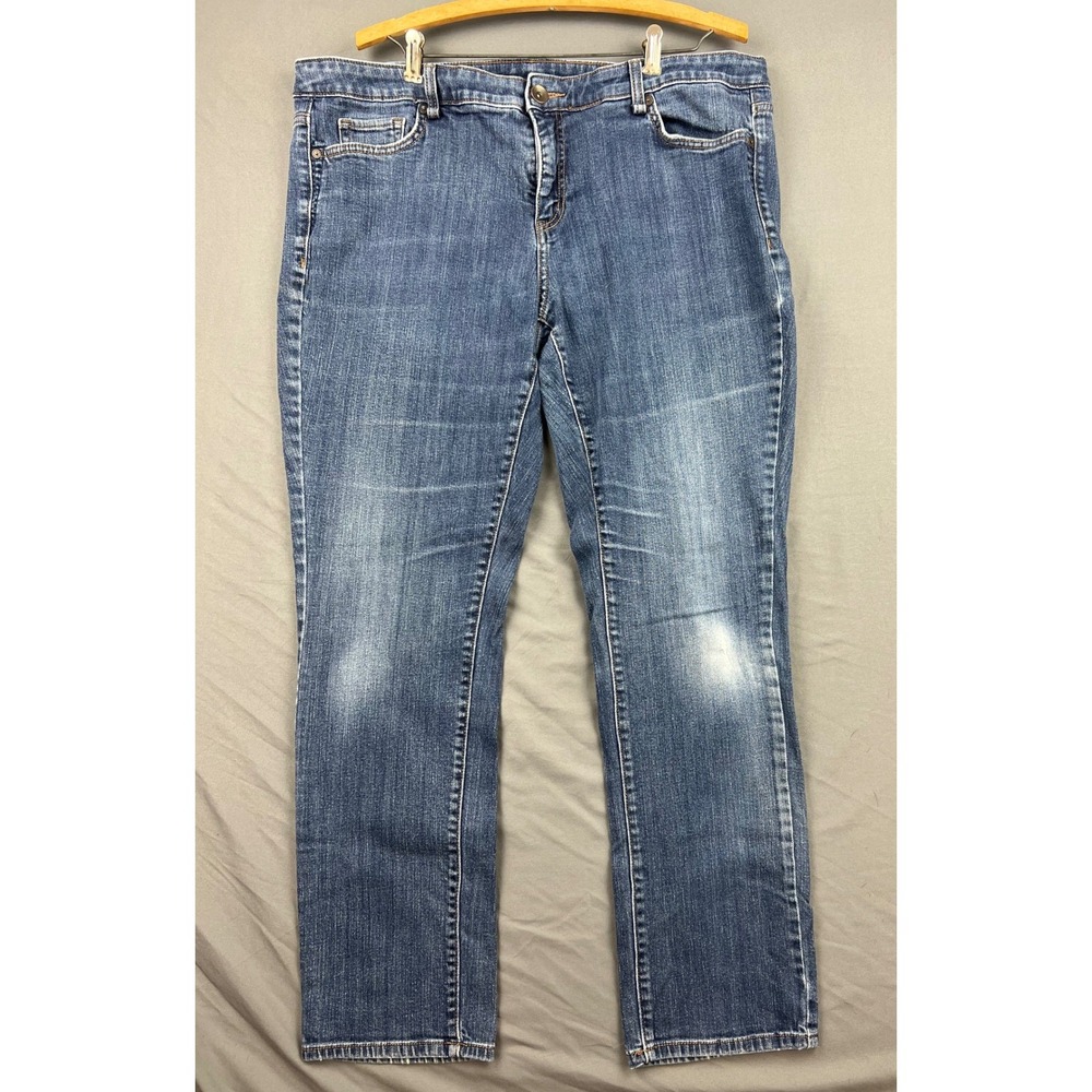 JCP Slim Straight Jeans Womens 18W Blue High Stretch Denim Medium Wash Good